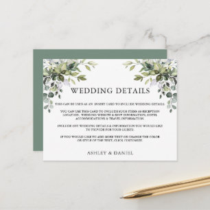 Carte Postale Détails du Mariage vert Sage Green Insert Card