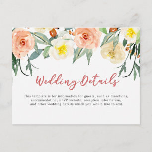 Carte Postale Détails/fiche de mariage à fleurs Watercolo