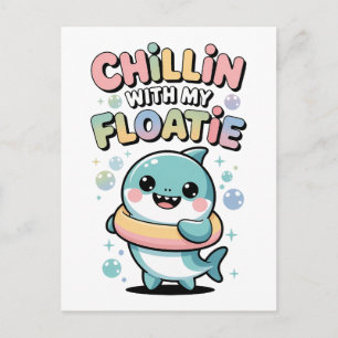 Carte Postale Détente avec mon flotteur   Bébé Requin Enfants