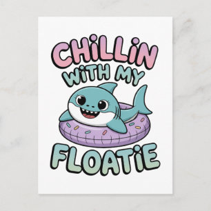 Carte Postale Détente avec mon flotteur   Bébé Requin Enfants