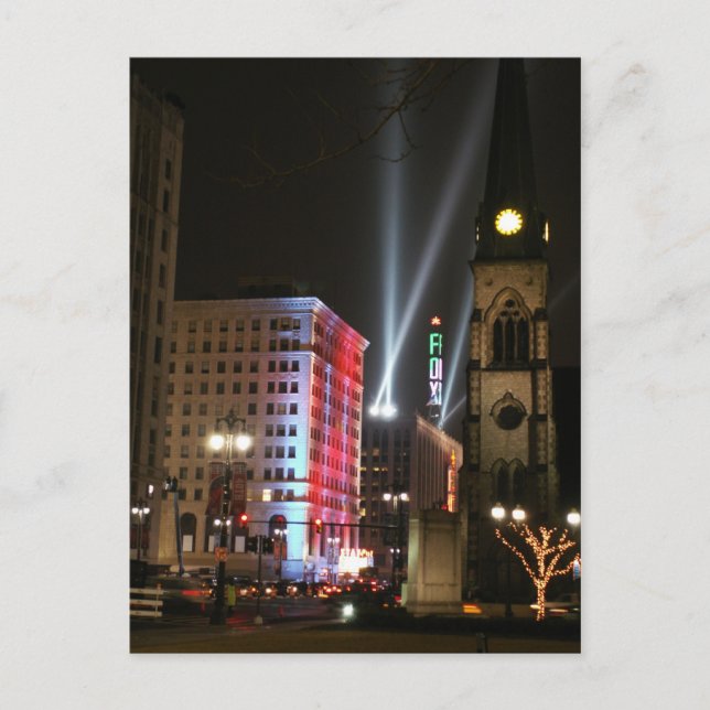 Carte Postale Detroit - Lumières du centre-ville (Devant)