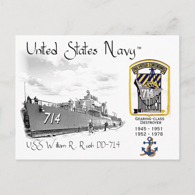 Carte Postale DÉTROYEUR DE L'USS WILLIAM R. Rush DD-714 (Devant)