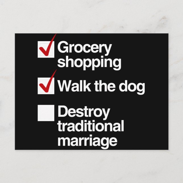 CARTE POSTALE DÉTRUIRE LE MARIAGE TRADITIONNEL (Devant)