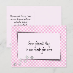 Carte Postale Deuil d'animal de compagnie en vichy rose de la pa