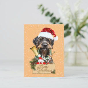 Carte Postale Deutsch Drahthaar, Joyeux Noël ! Bouton magnétique