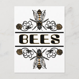 Carte Postale deux abeilles avec trèfle trans1