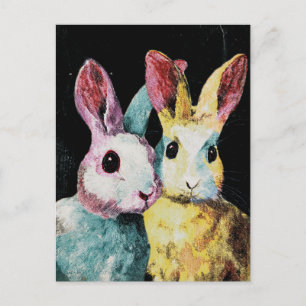 Carte Postale Deux adorables lapins colorés