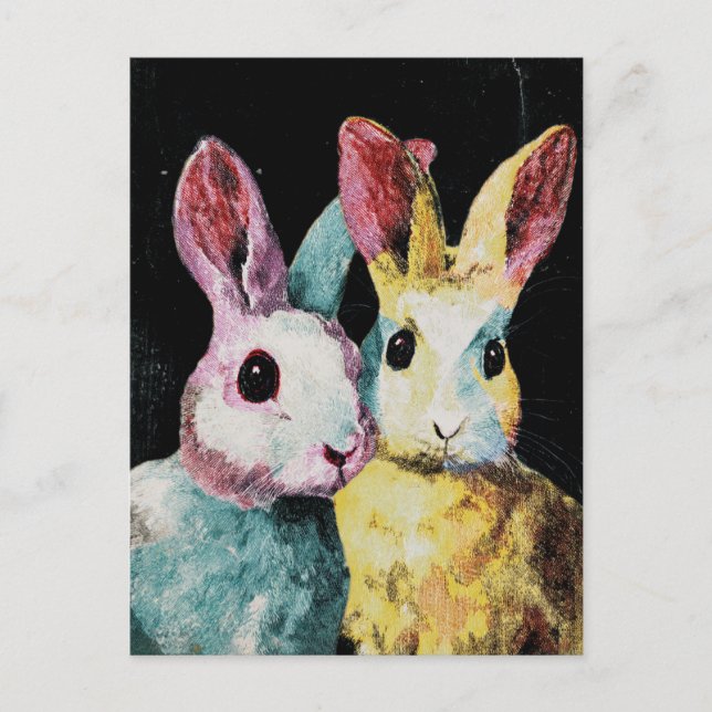 Carte Postale Deux adorables lapins colorés (Devant)