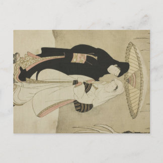 Carte Postale Deux amoureux sous un parapluie dans la neige