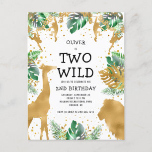 Carte Postale Deux ans sauvage Fête d'anniversaire Safari vert o