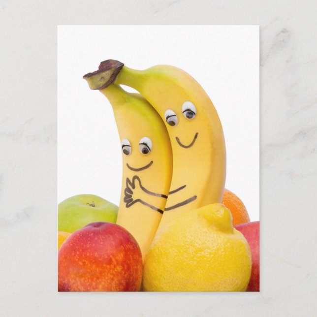 Carte Postale Deux bananes affectueuses avec les yeux et la (Devant)