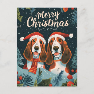 Carte Postale Deux Basset Hound Joyeux Noël