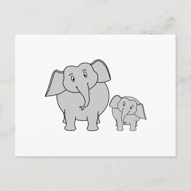 Carte Postale Deux Beaux Eléphants. Dessin. (Devant)