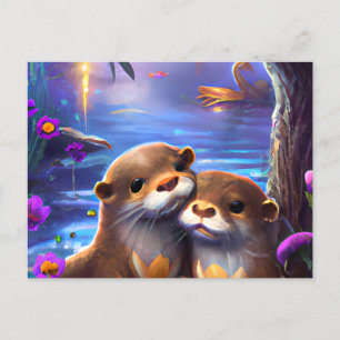Carte Postale Deux Bébés Bébés Joyeux Se blottissant dans l'eau 
