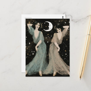 Carte Postale Deux charmantes femmes dansent au clair de lune