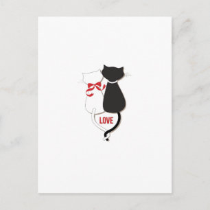 Carte Postale Deux chats en amour, Rouge, Noir, Coeurs
