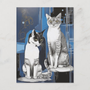 Carte Postale Deux chats gris sur un Arrière - plan Abstrait