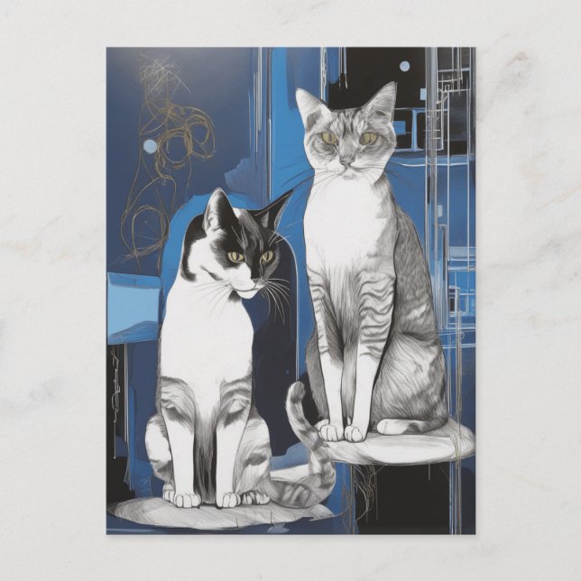 Carte Postale Deux chats gris sur un Arrière - plan Abstrait (Devant)