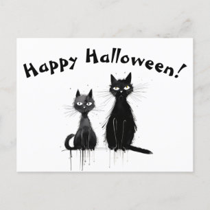 Carte Postale Deux Chats Noirs Halloween heureux