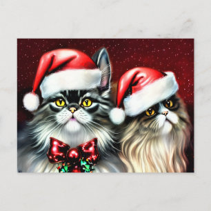 Carte Postale Deux Chats Posent À Santa Hat