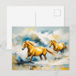 Carte Postale Deux Chevaux À Travers De L'Eau Peu Profonde
