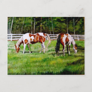 Carte Postale Deux Chevaux de Peinture broutant