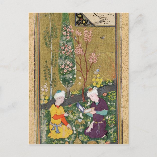 Carte Postale Deux chiffres Lecture et détente dans un verger (Devant)