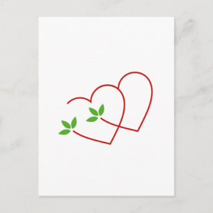 Carte Postale Deux Coeurs avec feuilles- symbole du mariage