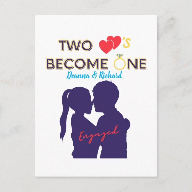 Carte Postale Deux cœurs fiancés deviennent un  (Devant)