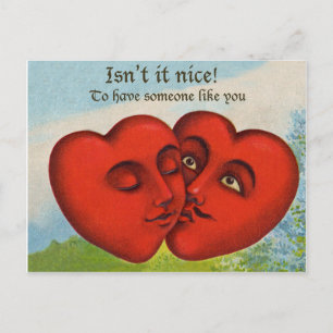 Carte Postale Deux cœurs qui s'embrassent, Saint-Valentin vintag