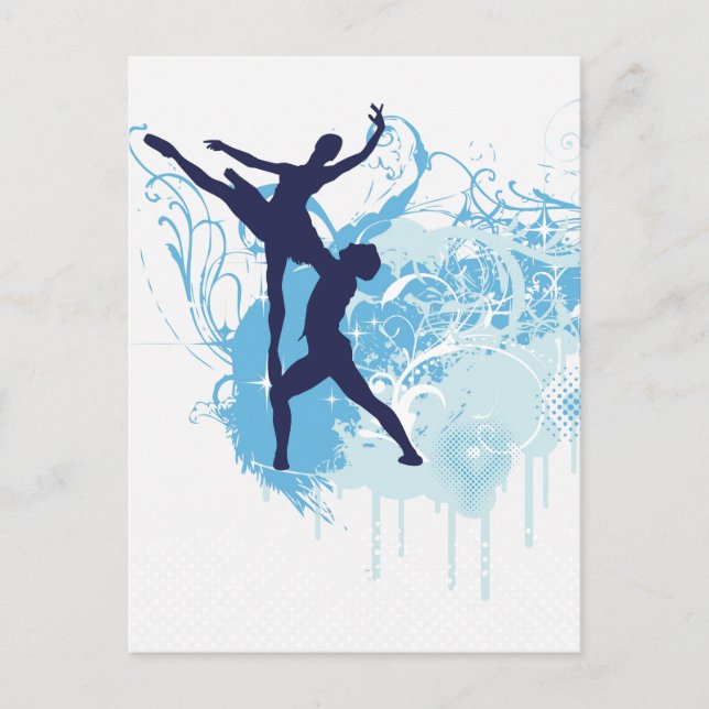 Carte Postale Deux danseuses de ballet en silhouette bleue (Devant)