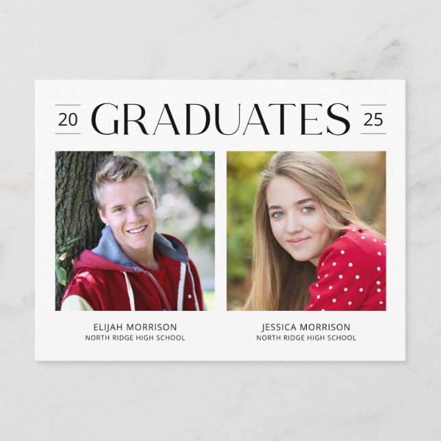 Carte Postale Deux diplômés modernes photo de graduation conjoin (Devant)