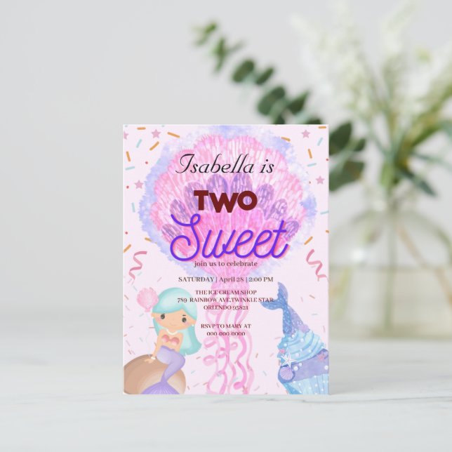 Carte Postale Deux doux cupcake arc-en-ciel sirène 2e enfant ann (Debout devant)