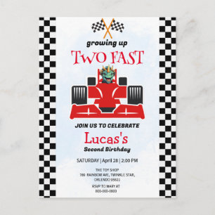 Carte Postale Deux Fast Dinosaur Race Car 2e fête d'anniversaire