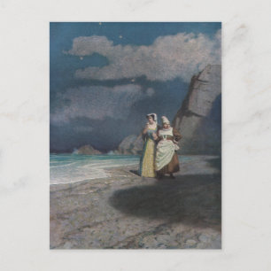 Carte Postale Deux femmes sur une plage de Shingle gris la nuit