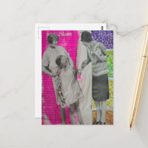 Carte Postale Deux femmes vintage et une fille collage coloré