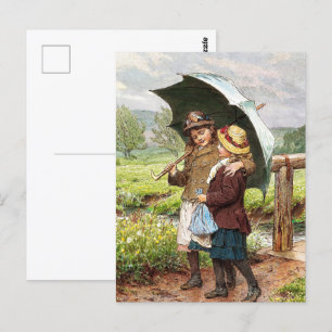 Carte Postale Deux filles vintages sous un parapluie