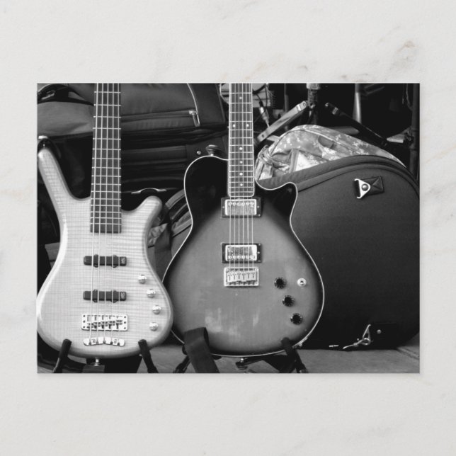 CARTE POSTALE DEUX GUITARS ÉLECTRIQUES - NOIR ET BLANC (Devant)