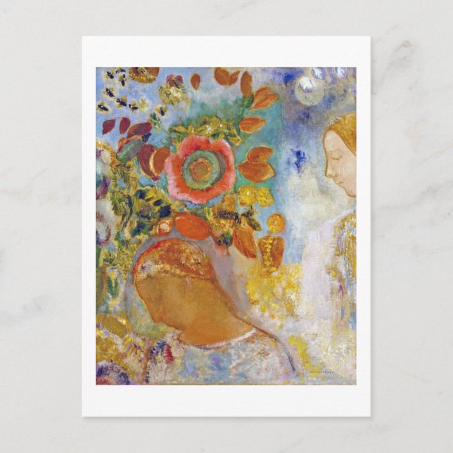 Carte Postale Deux jeunes filles parmi les fleurs, Redon (Devant)