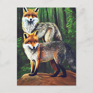 Carte Postale deux jeunes Foxes animal nature faune art