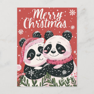 Carte Postale Deux joyeux Panda Joyeux Noël