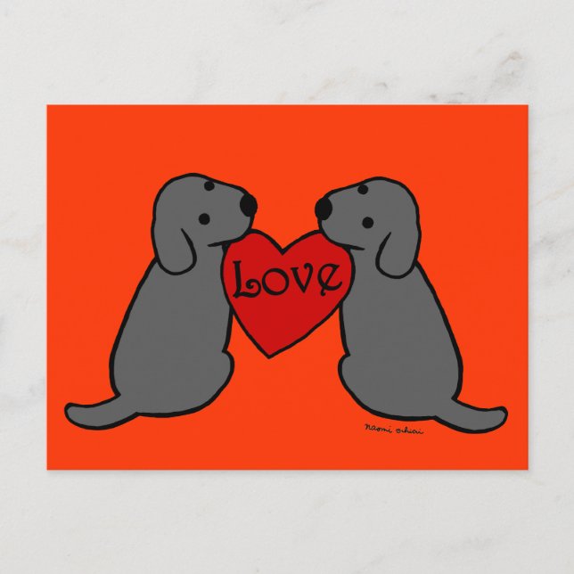 Carte Postale Deux Labradors Noirs avec Dessin Amour (Devant)