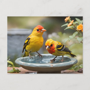 Carte Postale Deux oiseaux de l'Ouest Tanager debout dans le bai