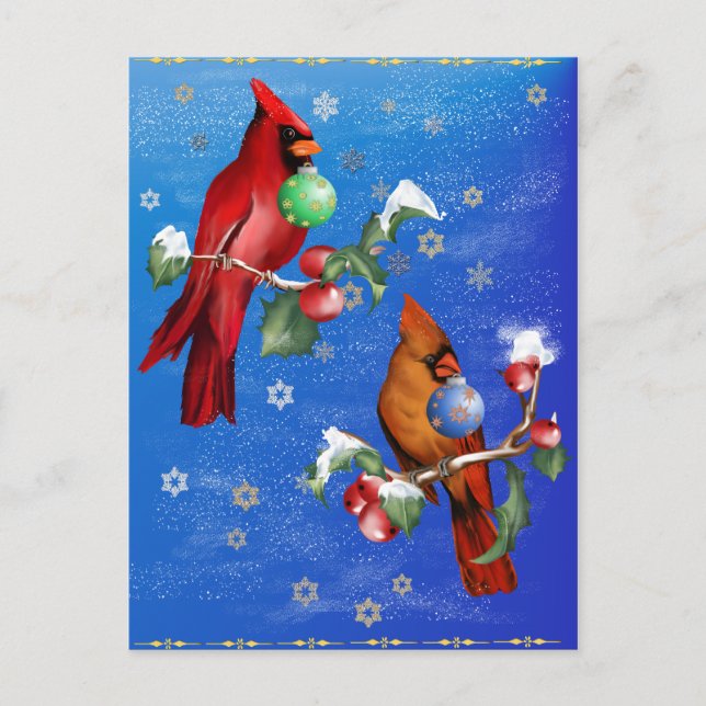 Carte postale Deux oiseaux de Noël (Devant)