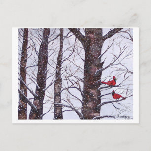 Carte Postale deux oiseaux rouges en hiver, Copyright 2005