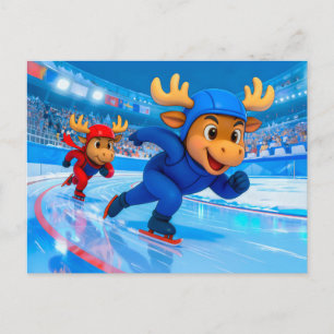 Carte Postale Deux orignaux patinant à grande vitesse sur une pi