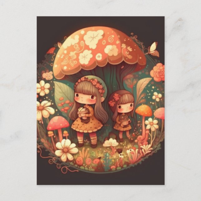 Carte Postale Deux petites filles adorables elfes (Devant)