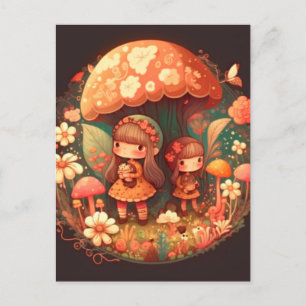 Carte Postale Deux petites filles elfes mignonnes