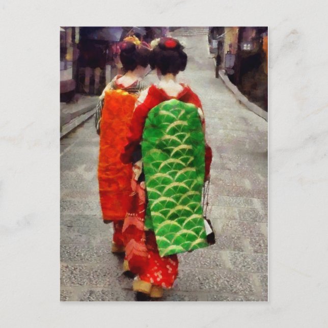 Carte Postale Deux Petites Geisha Art (Devant)