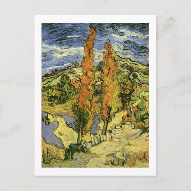 Carte Postale Deux peupliers sur la route, Van Gogh Fine Art (Devant)